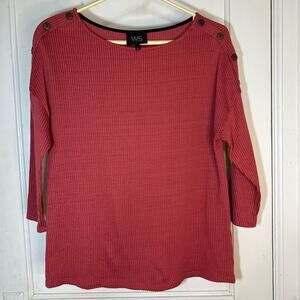W5 Textured Rib Knit 3/4 Sleeve Top Red Scoop Neck Top Size Small